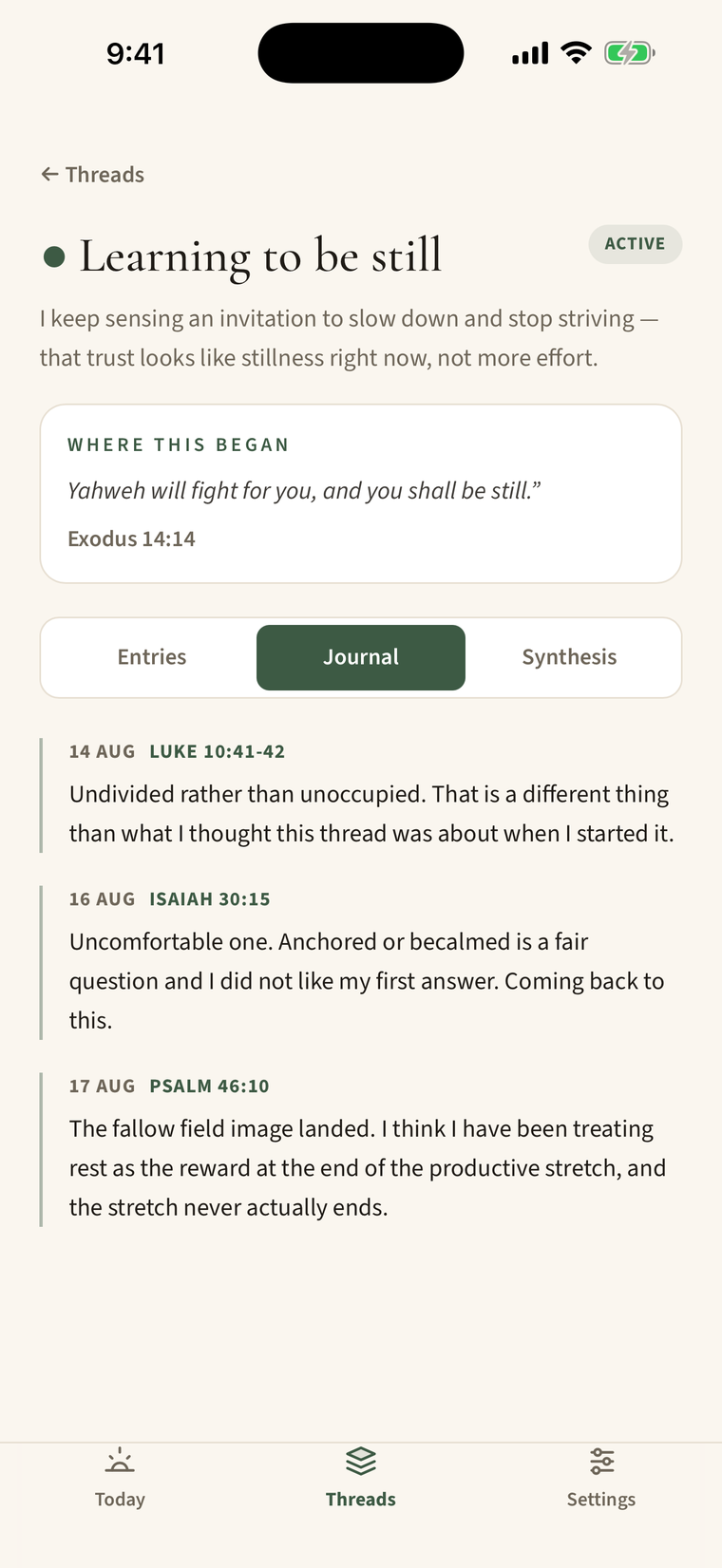 The Thread Journal, collecting every note in one chronological view